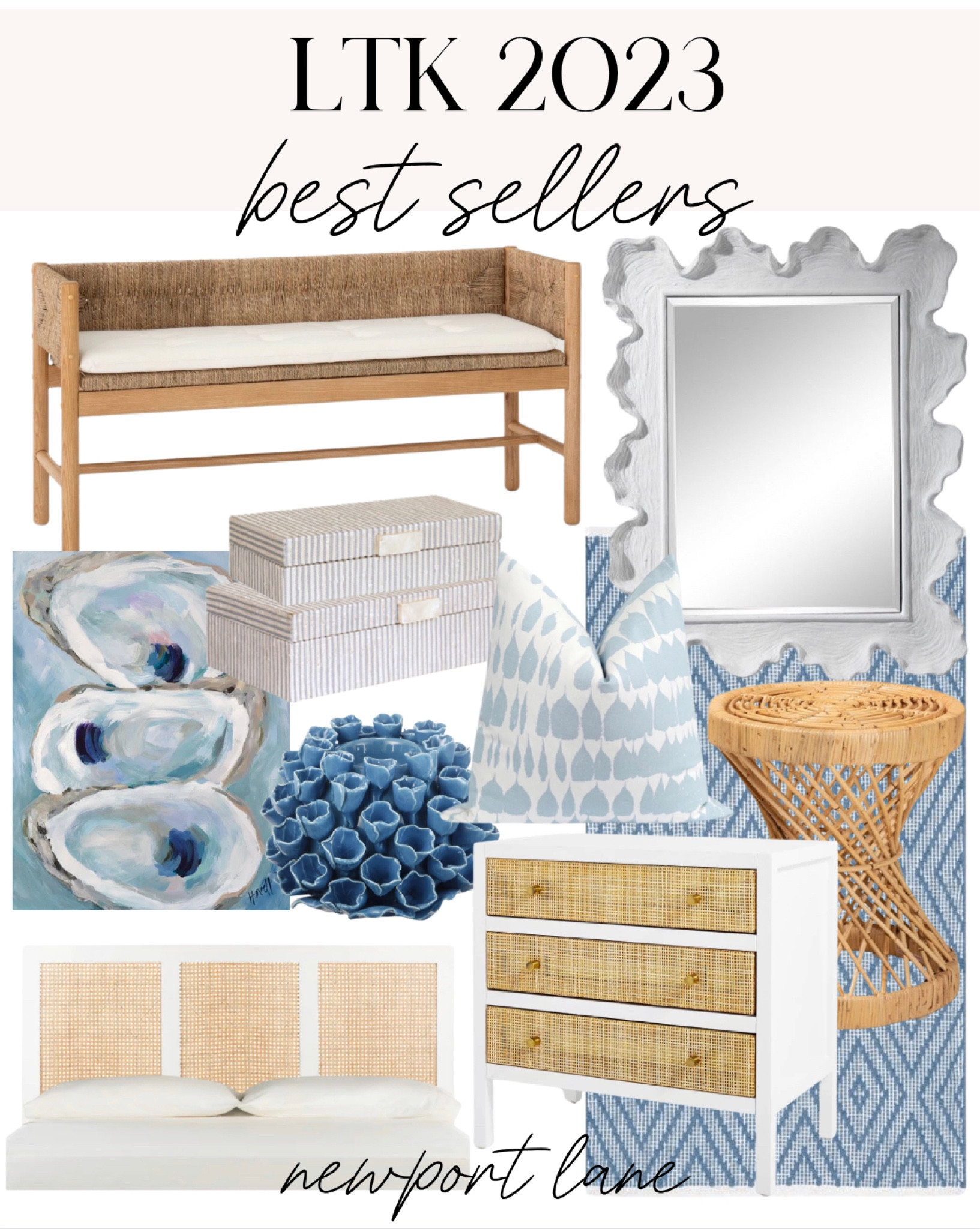 Coastal home decor, LTK best sellers, coral mirror, blue rug, cane nightstand, oyster painting, cane headboard, striped boxes, pillow cover, woven bench



#LTKhome #LTKsalealert #LTKfindsunder100