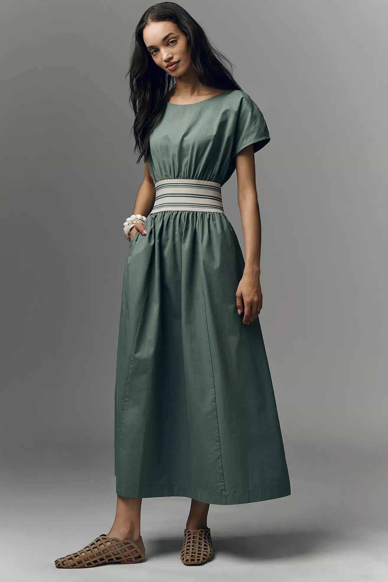 By Anthropologie Waisted Short-Sleeve A-Line Midi Dress | Anthropologie (US)