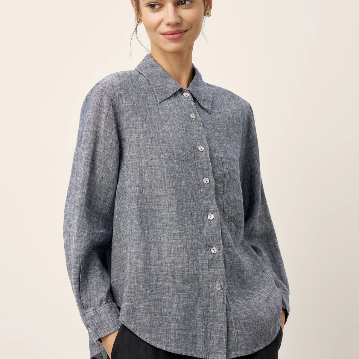100% Linen Relaxed Drop Shoulder Pocket Shirt ASTER | LINTICO