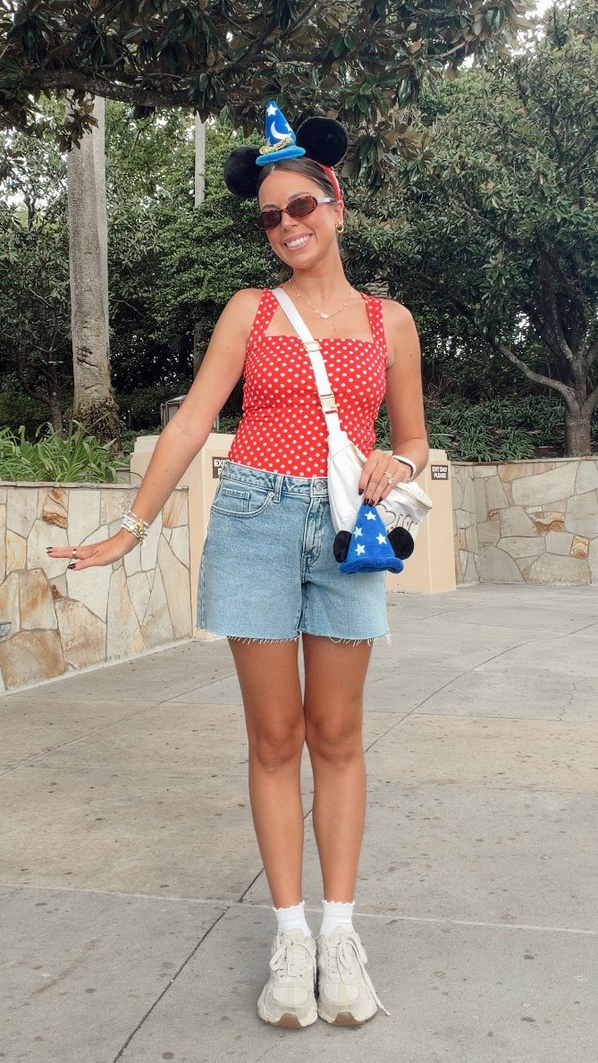 Sorcerer Mickey ootd💙❤️ Disney outfit, Disney outfit inspo, outfit ideas, Disney girl, Hollywood studios outfit, Disney merchandise, Disney aesthetic, Disney style, Amazon fashion, Amazon finds, polka dot top, denim shorts, Stoney clover jumbo fanny pack, Disney bag, Disney jewelry, Disney accessories #disney

#LTKootd #LTKdayinmylife #LTKTravel