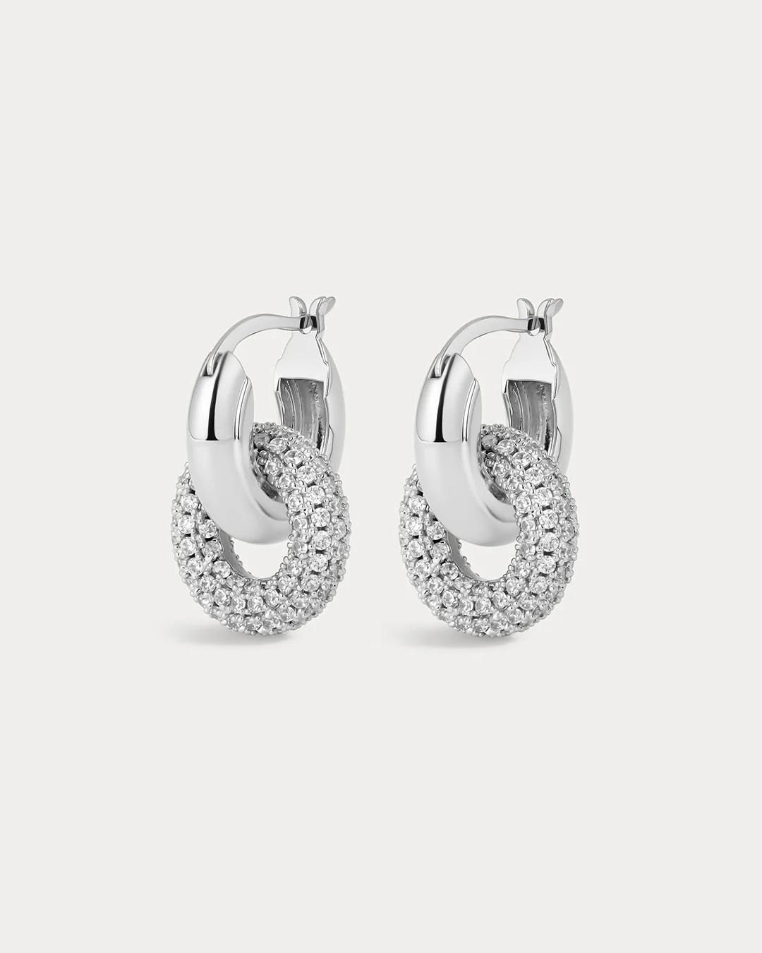 Pave Interlock Hoops- Silver | Luv Aj Inc.