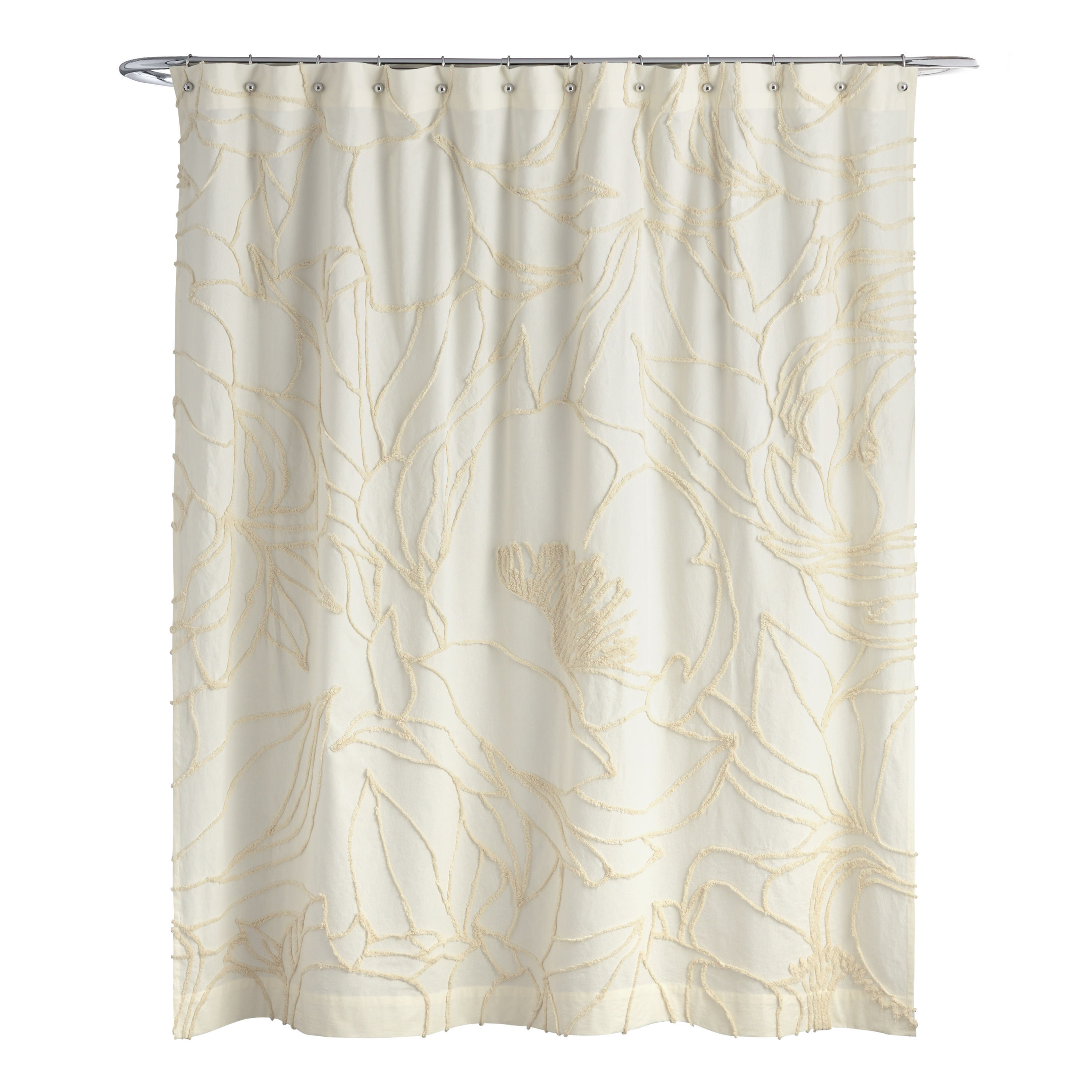 Sofia Ivory Tufted Floral Outline Shower Curtain | World Market