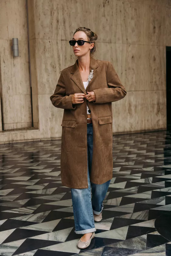 FAUX SUEDE FROCK COAT WITH BROOCH | Zara US