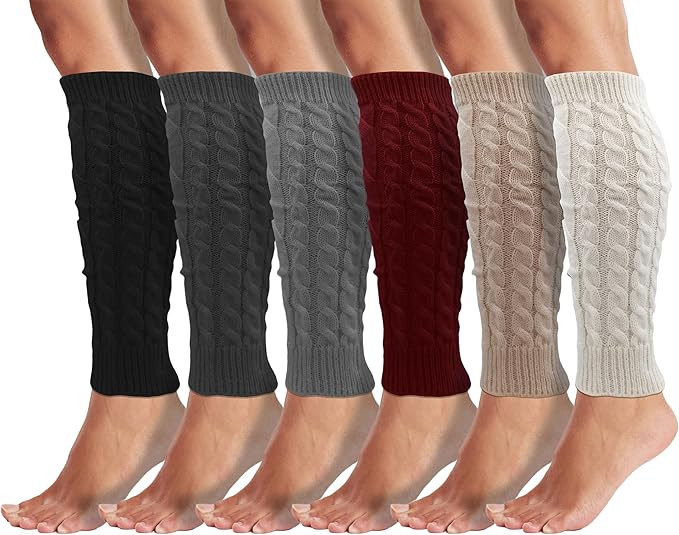 Leg Warmers for Women, 6 Pairs Knee High Cable Knit Warm Thermal Acrylic Winter Sleeve | Amazon (US)