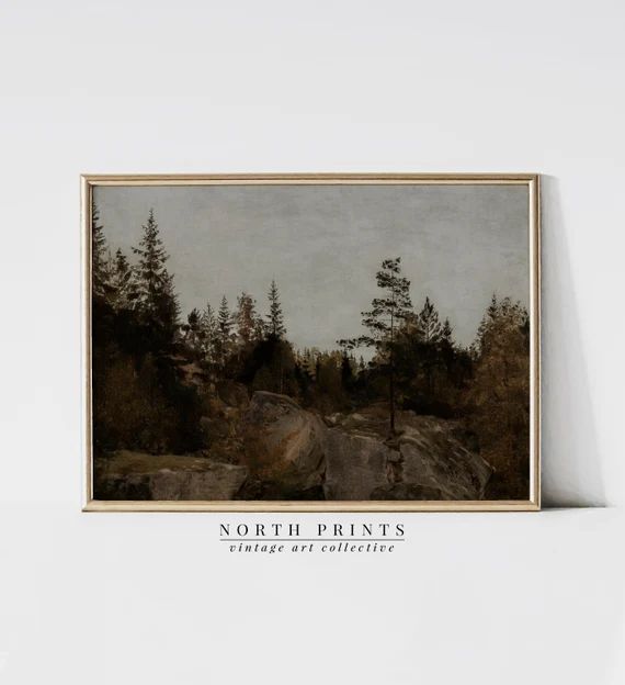 Rustic Forest Landscape Painting  Vintage Moody Dark Wall Art - Etsy | Etsy (US)