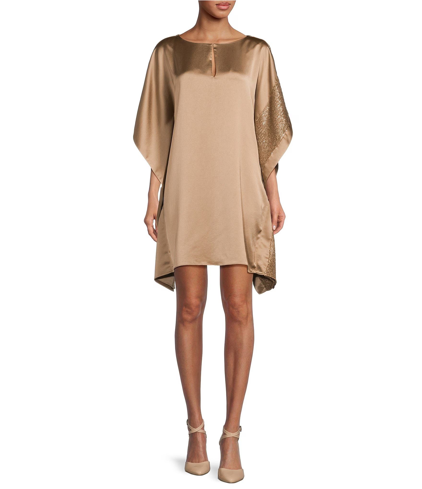 Renna Satin Sequin Boat Neck Short Dolman Sleeve Caftan Dress | Dillard's