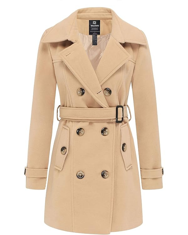 wantdo Women's Double Breasted Pea Coat Winter Mid-Long Trench Coat with Belt | Amazon (US)