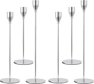 Anndason Set of 6 Silver Candlestick Holders Silver Candle Holder Taper Candle Holders Candle Hol... | Amazon (US)