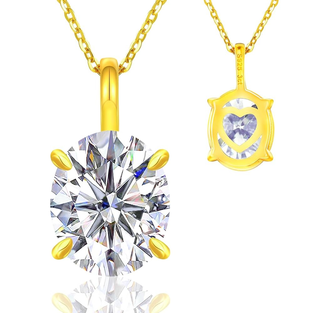 Moissanite Necklace for Women 0.1-12.0CT(3-15mm) Oval/Round Cut Moissanite Pendant 18k Gold Plate... | Amazon (US)