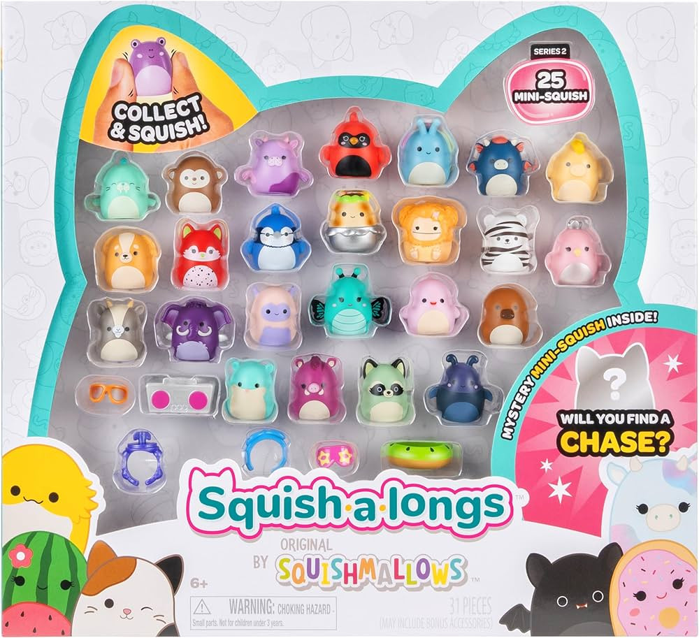 Squish-a-longs by Squishmallows 25 Pack - Series 2 - (25) 1” Mini-Squish, 5 Accessories, 1 Ring... | Amazon (US)