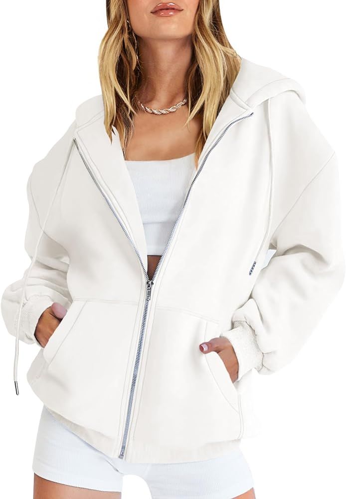 Caracilia Women's Zip Up Hoodies Teen Girls Oversized Sweatshirt Y2K Clothing Cute Fall Casual Draws | Amazon (US)