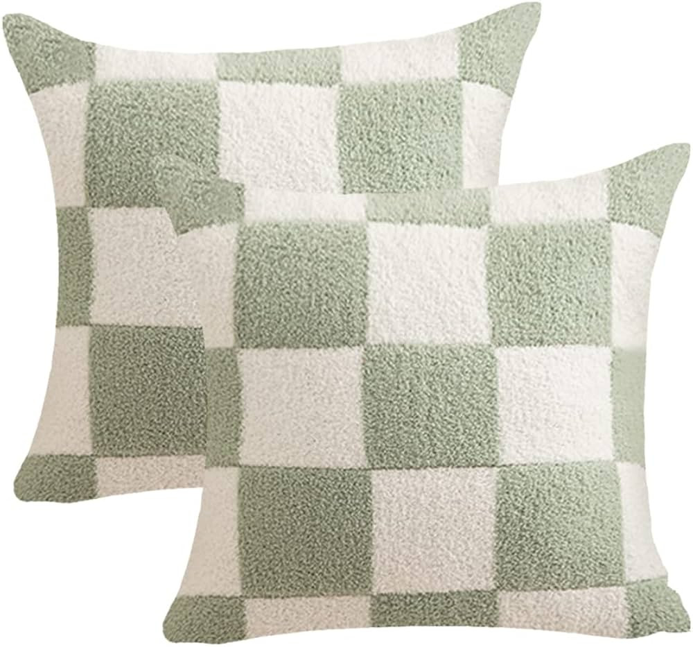 NIDITW Set of 2 Ultra Soft Christmas Green Checkerboard Throw Pillow Cover Microfiber Chessboard ... | Amazon (US)