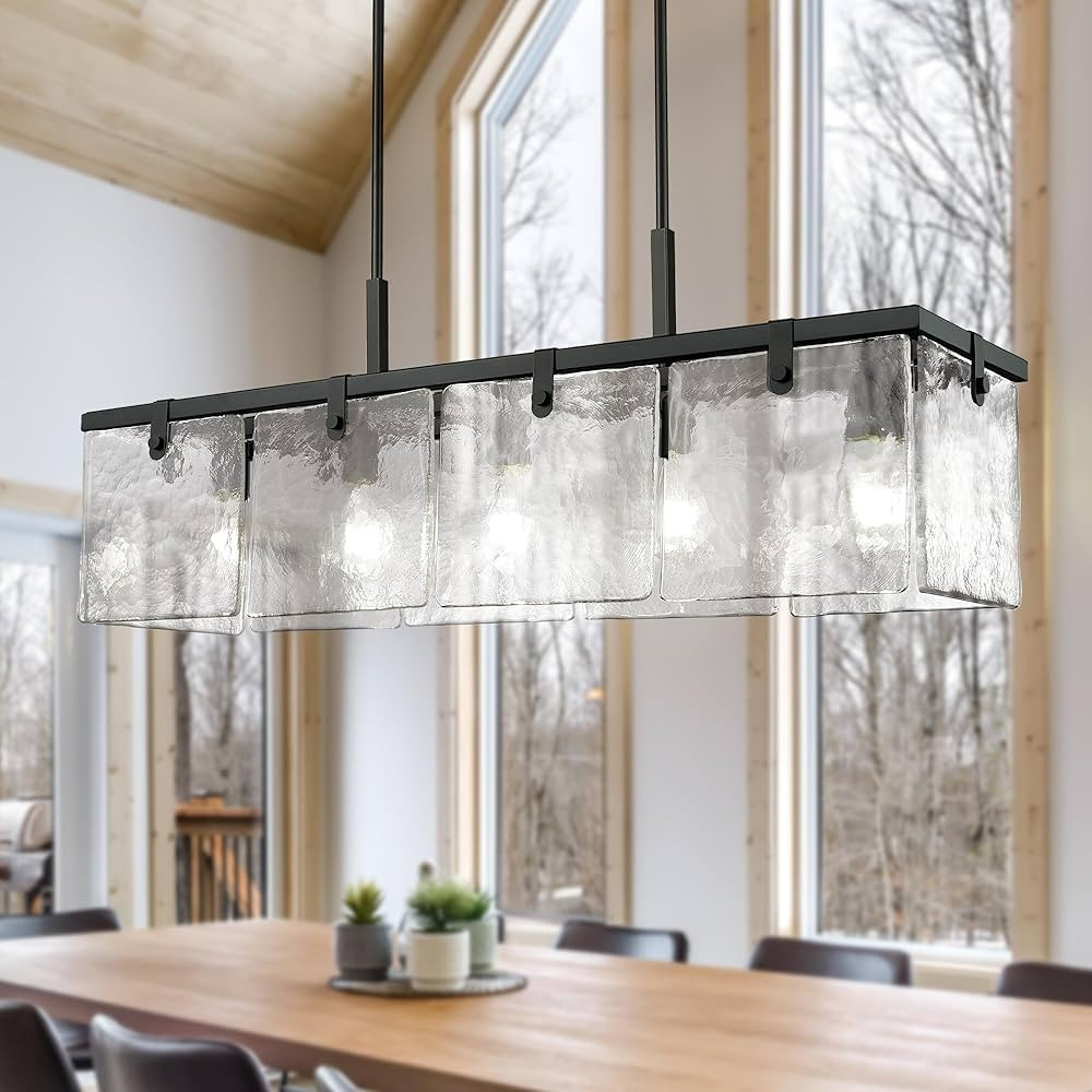 Modern Textured Glass Chandeliers for Dining Room, Gold 37" Rectangular Island Light Fixture, Rec... | Amazon (US)