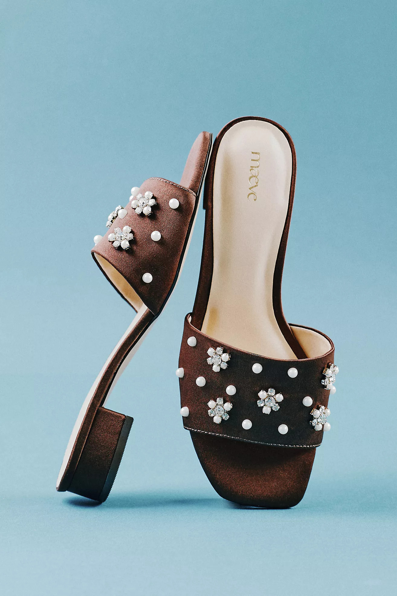 Satin Embellished Slide Sandals | Anthropologie (US)