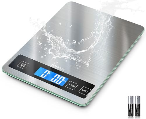 BakFee Food Scale, 15kg/33lb Digital Kitchen Scale with Stainless Steel & Tempered Glass, 1g/0.05oz Precise Weighing, Splash-Resistant and Sturdy Surface, for Cooking, Baking, Weight Loss, Meal Prep | Amazon (US)