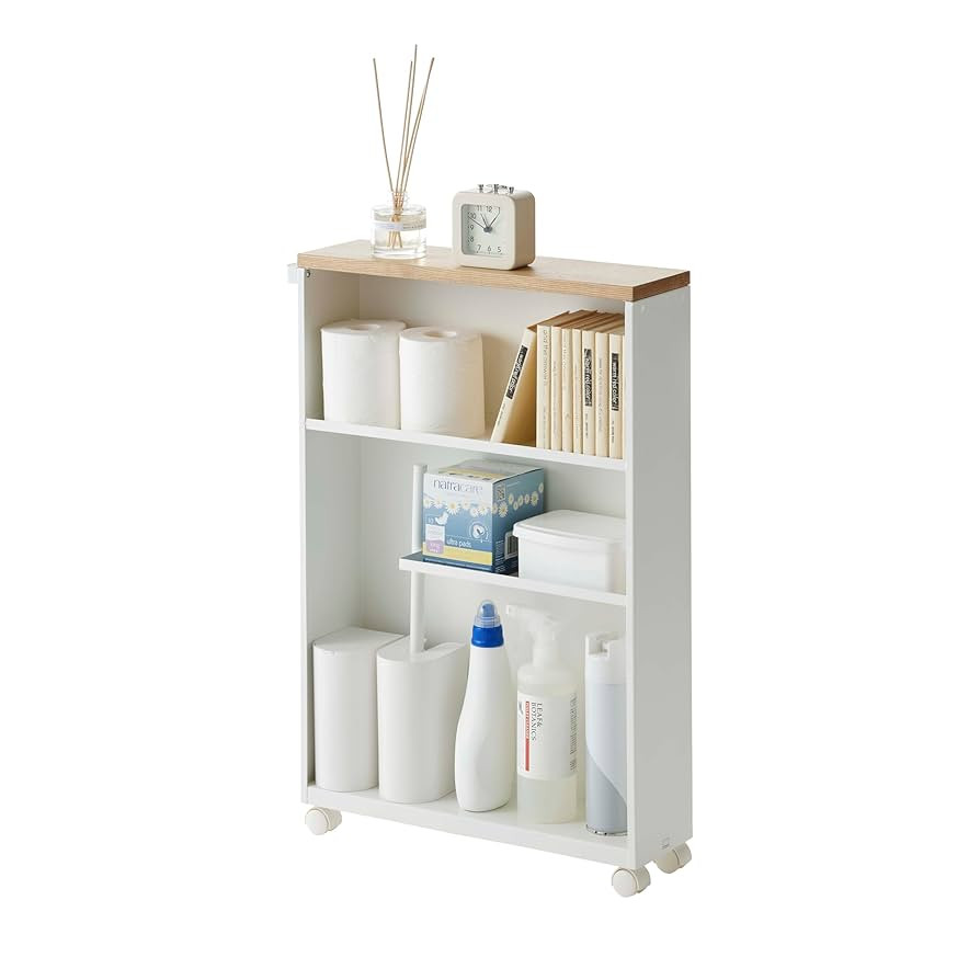Yamazaki Home Rolling Slim Bathroom Utility Cart with Handle - Storage Shelf Narrow Organizer Rac... | Amazon (US)