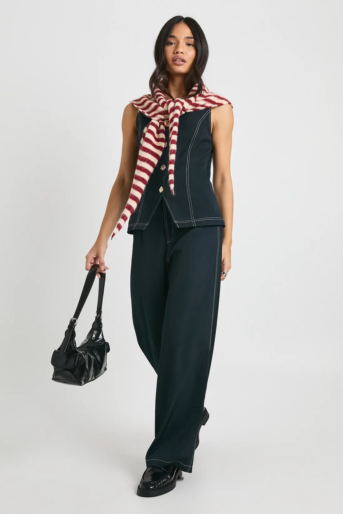 Contrast Stitch Gold Button Straight Leg Trouser | Boohoo.com (UK & IE)