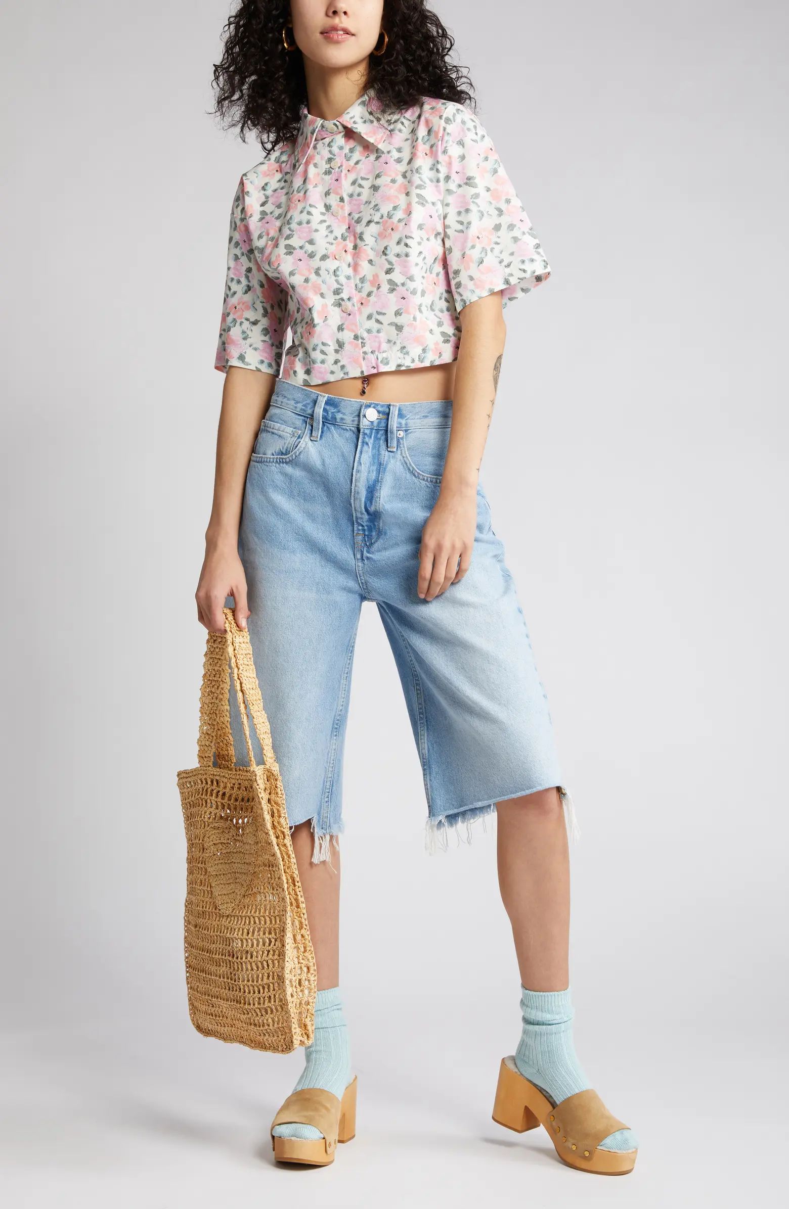 Floral Print Crop Camp Shirt | Nordstrom