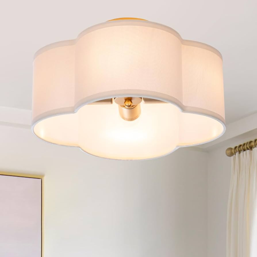 VILUXY Modern Flush Mount Ceiling Light Fixture Farmhouse White Fabric Semi Ceiling Lamps with Go... | Amazon (US)