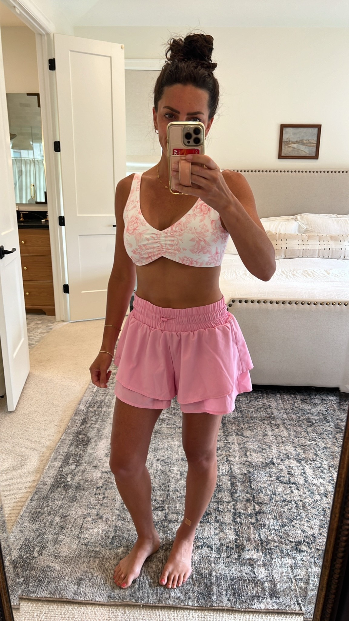 Wearing a little bit of pink today!!such a feminine and girly outfit for today’s workout and pickleball. 
Sports bra is from @abercrombie and is soooo comfortable. Wearing a medium.  Shorts are old from Target but some of my faves. Will link similar ones.

#LTKootd #LTKActive #LTKPetite