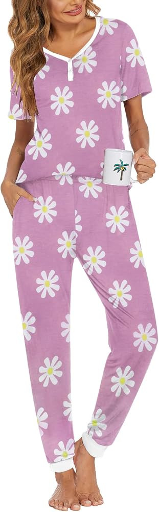 Ekouaer Pajamas Set Womens 2 Piece Lounge Set Short Sleeve Pjs Joggers Pants Sleepwear with Pocke... | Amazon (US)