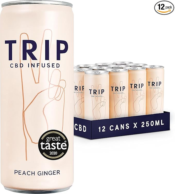 TRIP CBD Infused Sparkling Drink 15mg, Peach Ginger, Low Calorie, Vegan, Natural Flavours, Anxiet... | Amazon (UK)