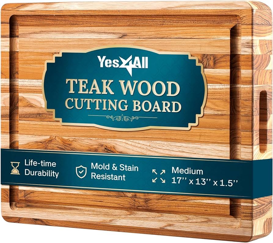 Yes4All Solid Teak Cutting Boards for Kitchen, [17''L x 13''W x 1.5” Thick] Medium Edge Grain B... | Amazon (US)
