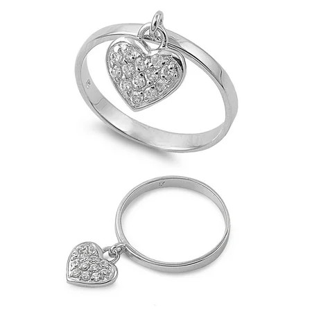 Heart Cubic Zirconia Ring Sterling Silver 925 Size 9 | Walmart (US)