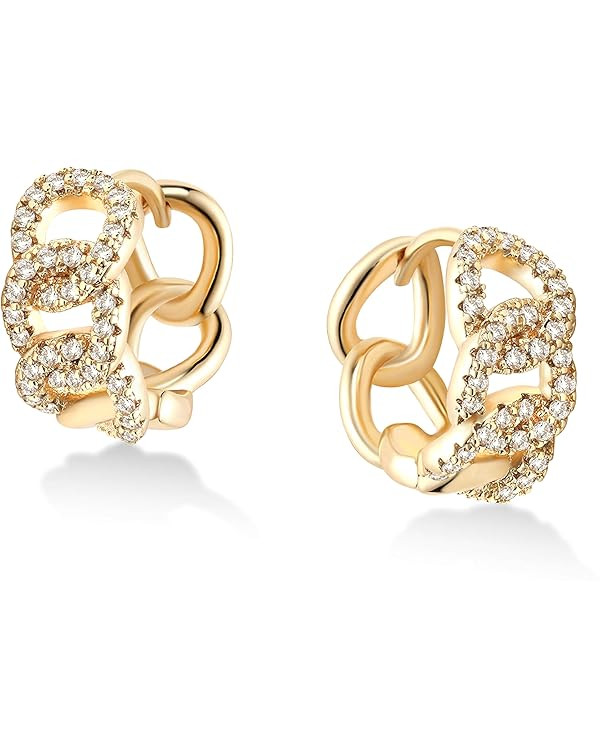 BENEIGE Gold Hoop Earring Dainty 14K Gold Plated Cubic Zircon Flower Sleeper Huggie Dangle Earrin... | Amazon (US)