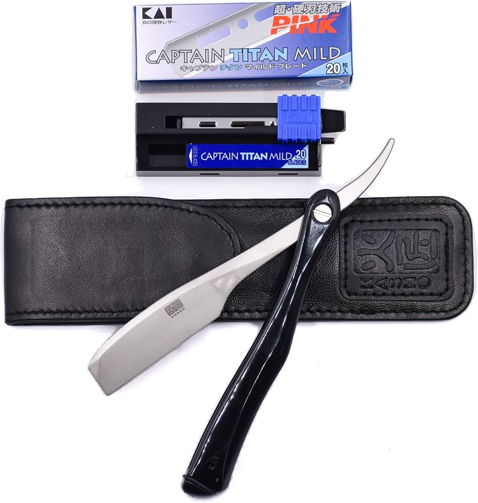 Kai Kasho Captain Japanese Professional Folding Straight Edge Barbering Razor with Leather Case -... | Amazon (US)