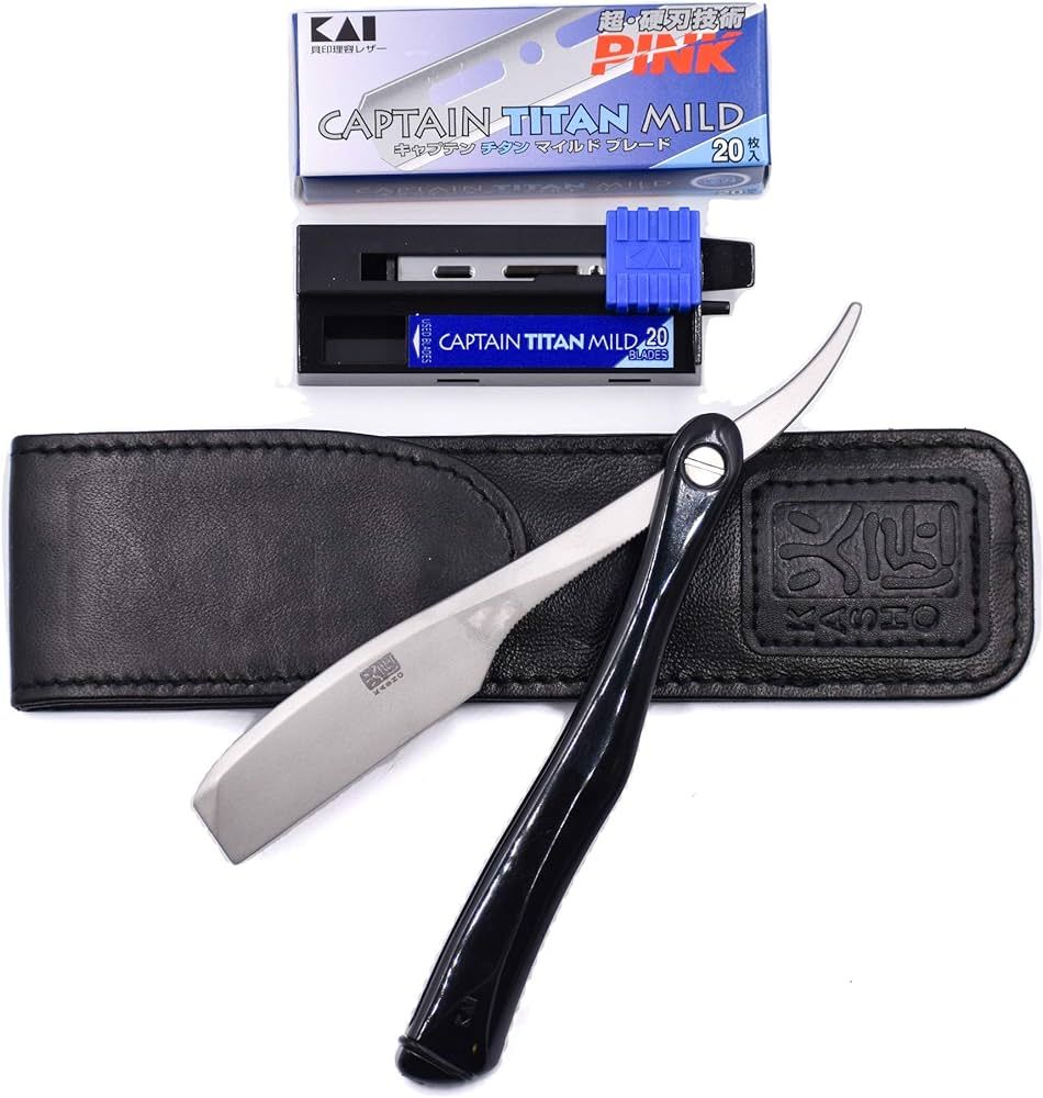 Kai Kasho Captain Japanese Professional Folding Straight Edge Barbering Razor with Leather Case -... | Amazon (US)