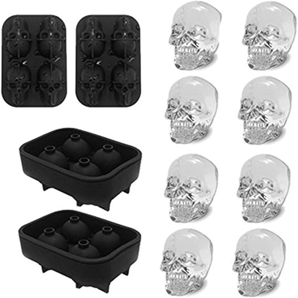 Ice Cube Tray 3D Skull Ice Mold-2Pack Easy Release Silicone mold 8 Cute and Funny Ice Skull for W... | Amazon (US)