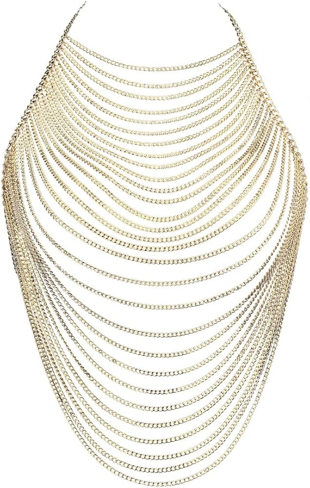 CHRAN Multi-Layer Body Chain Necklace, Gold Metal Chain Halter Top Jewelry, Sexy Chest Chain Acce... | Amazon (US)