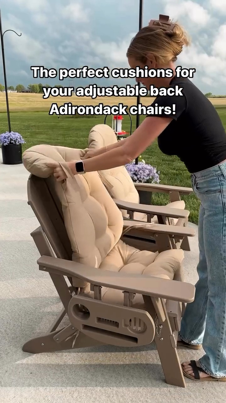 ☀️ I found and tested out *cushy* Adirondack cushions that fit my adjustable back chairs from Amazon + these are the color beige/khaki and I have grey ones in other video in my feed. These fit the adjustable back ones great bc they are taller and fit even when you lay the chair back! 

#LTKOver40 #LTKSeasonal #LTKHome