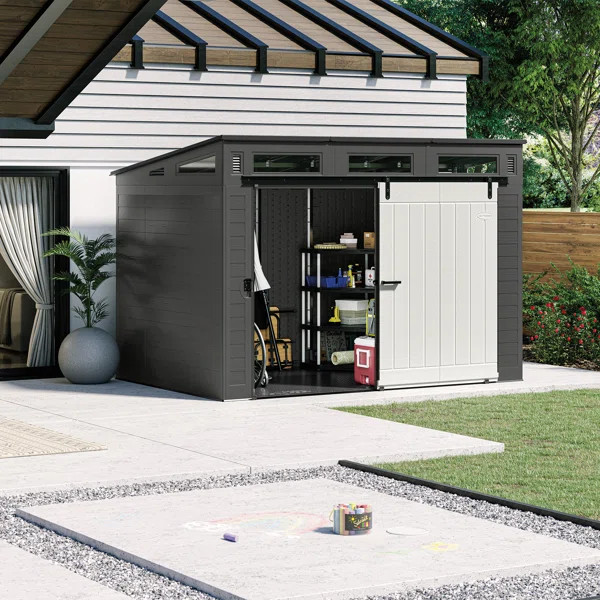 Suncast Modernist 10 ft. 9.5 in. W x 7 ft. 3.5 in. D Barn Door Resin Storage Shed | Wayfair North America