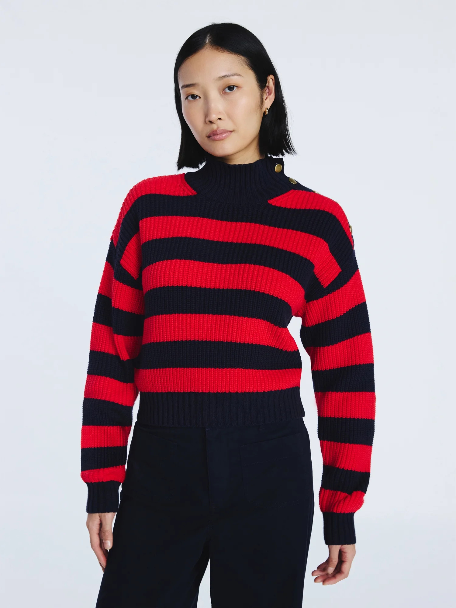 Free Assembly Women's Mock Neck Button Sweater with Long Sleeves, Midweight, Sizes XS-XXL | Walmart (US)