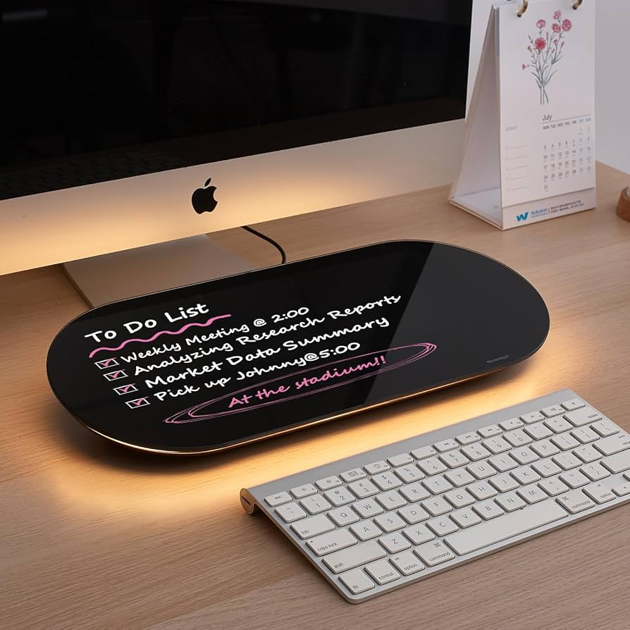 TSJ OFFICE Glass Desktop Whiteboard - 17 X 7 Inches Small Dry Erase Board with Warm Light, Black ... | Amazon (US)