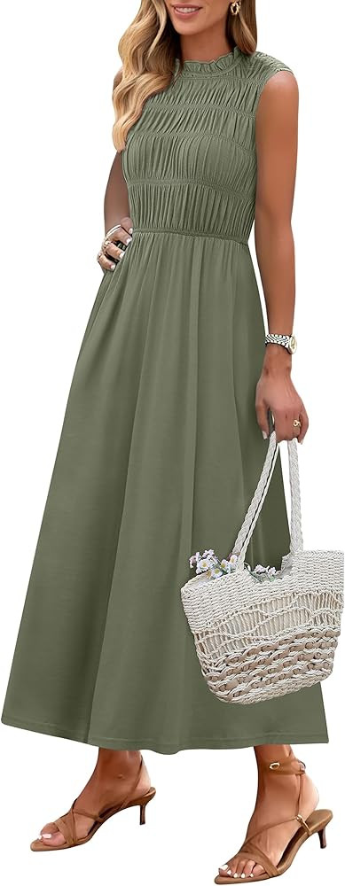 ANRABESS Women's Summer Casual Maxi Dresses Sleeveless Boho Smocked Flowy A-Line 2025 Spring Beac... | Amazon (US)