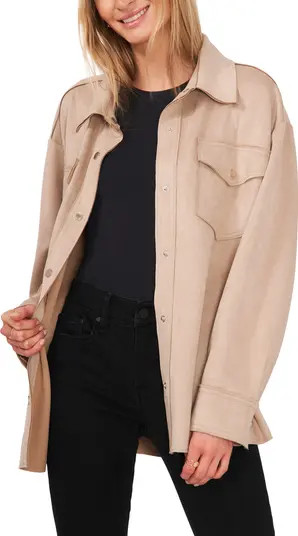 Snap Front Faux Suede Shacket | Nordstrom