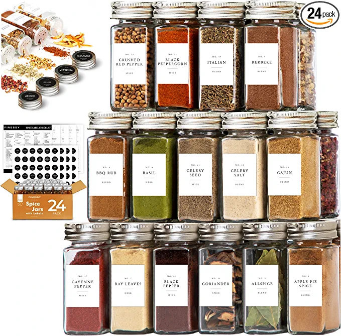 Spice Jars With Label Spice Containers, 24 Glass Spice Jars 200 Labels, Seasoning Jars Seasoning ... | Amazon (US)