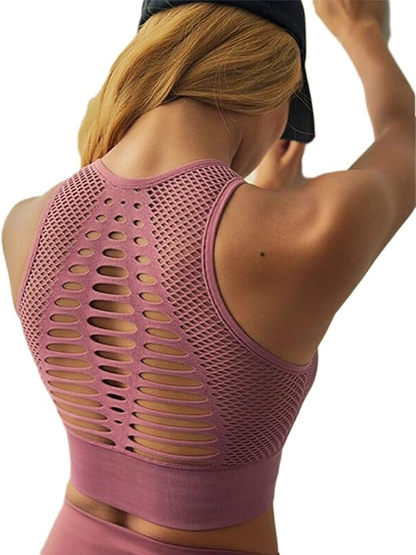 High Impact Seamless Sports Bra Women Yoga Bra Crop Tops Workout Fitness Activewear Racerback Pad... | Amazon (US)