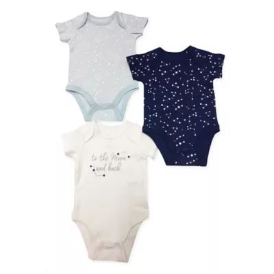 Sterling Baby 3-Pack "To the Moon" Bodysuit in White/Navy/Light Blue | buybuy BABY | buybuy BABY
