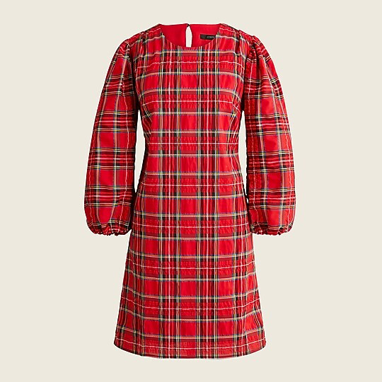 Puff-sleeve dress in Good Tidings plaid | J. Crew US