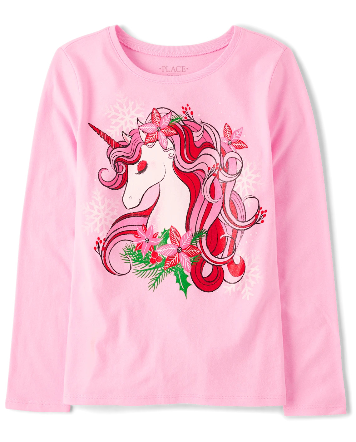 Girls Long Sleeve Christmas Unicorn Graphic Tee - LUAU | The Children's Place CA | The Children's Place