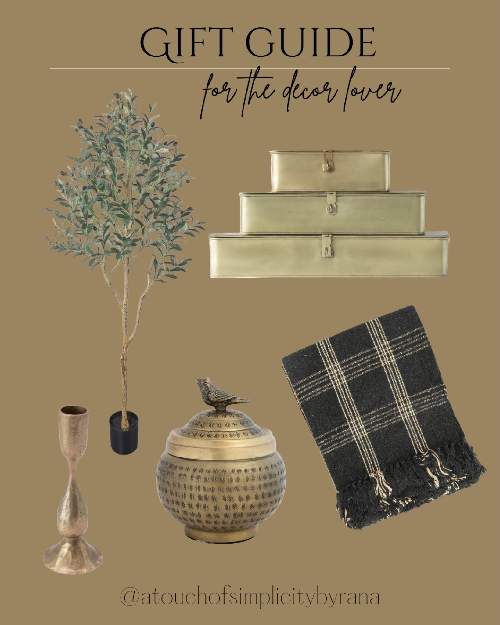Gift guide for the decor lover

Home decor, Christmas, gifts for her, throw blanket, candleholder, faux olive tree, decorative boxes, metal boxes, antique container, taper candleholder, plaid throw

#LTKGiftGuide #LTKhome #LTKsalealert