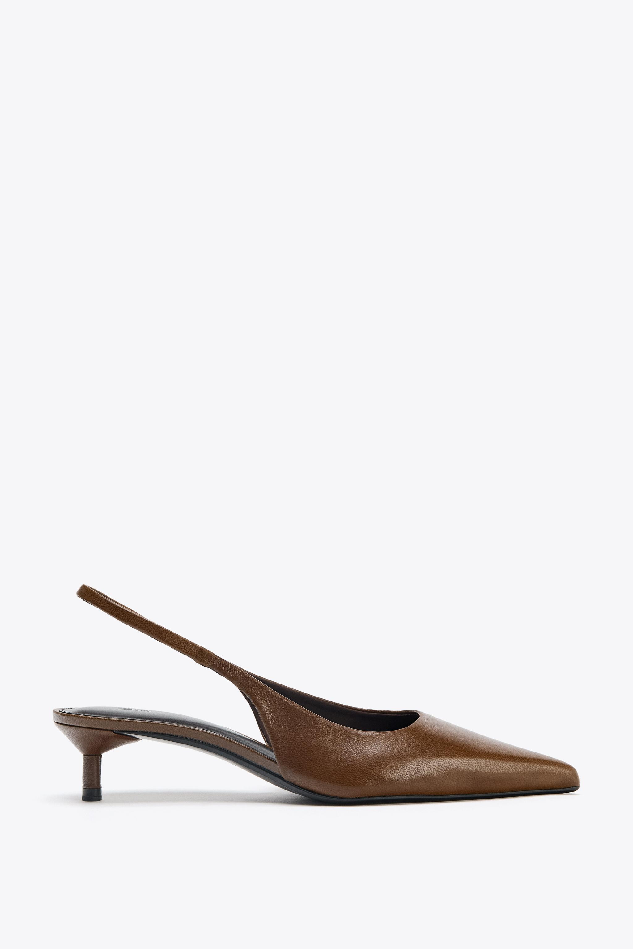 LEATHER KITTEN HEEL SHOES | Zara US