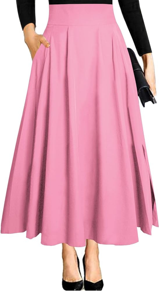 RANPHEE Women's Ankle Length High Waist A-line Flowy Long Maxi Skirt with Pockets | Amazon (US)