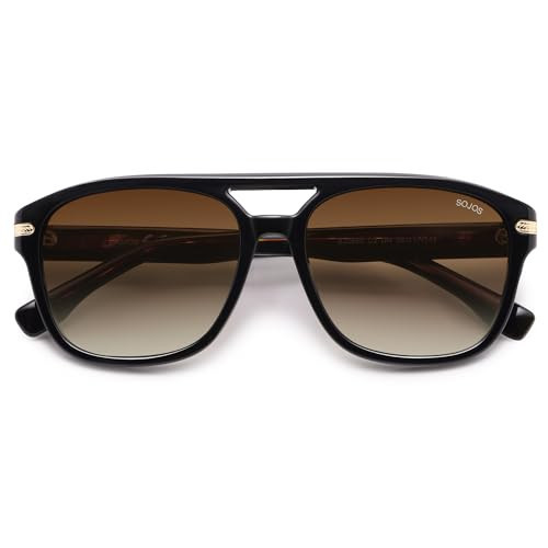 SOJOS Aviator Sunglasses Womens & Men Square Polarized Lens UV400 Designer 90s Shades SJ2650,(Black/Brown) | Amazon (US)