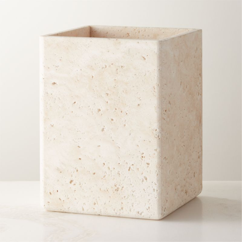 Pierce Travertine Wastebasket + Reviews | CB2 | CB2