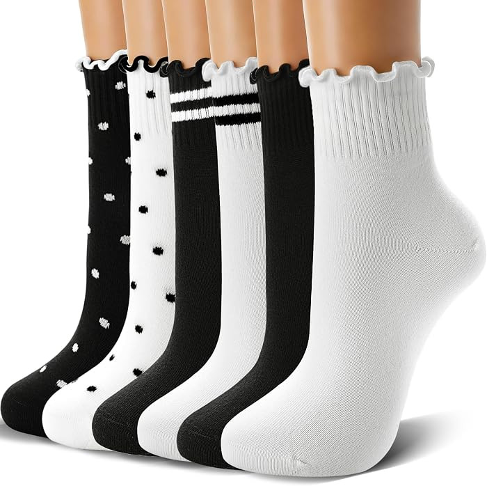 6 Pairs Ruffle Socks Women Cotton Frilly Ankle Socks | Amazon (US)